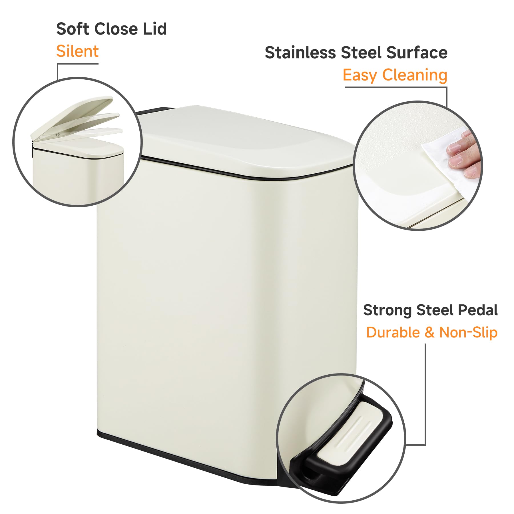 TIPGO Slim cream trash can foot pedal for hands-free opening