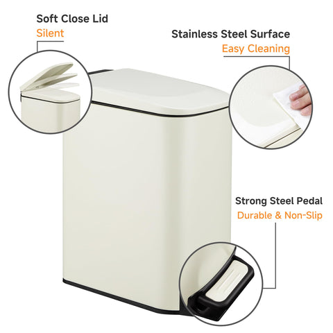 TIPGO Slim cream trash can foot pedal for hands-free opening