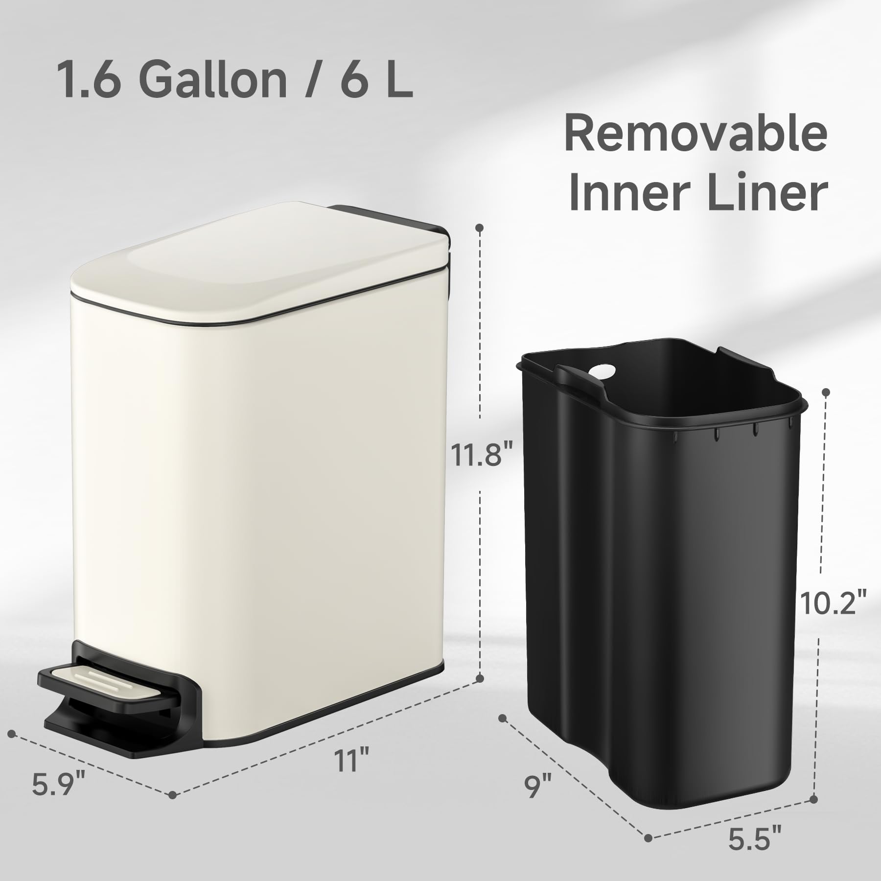 TIPGO Slim cream trash can compact design fits tight spaces