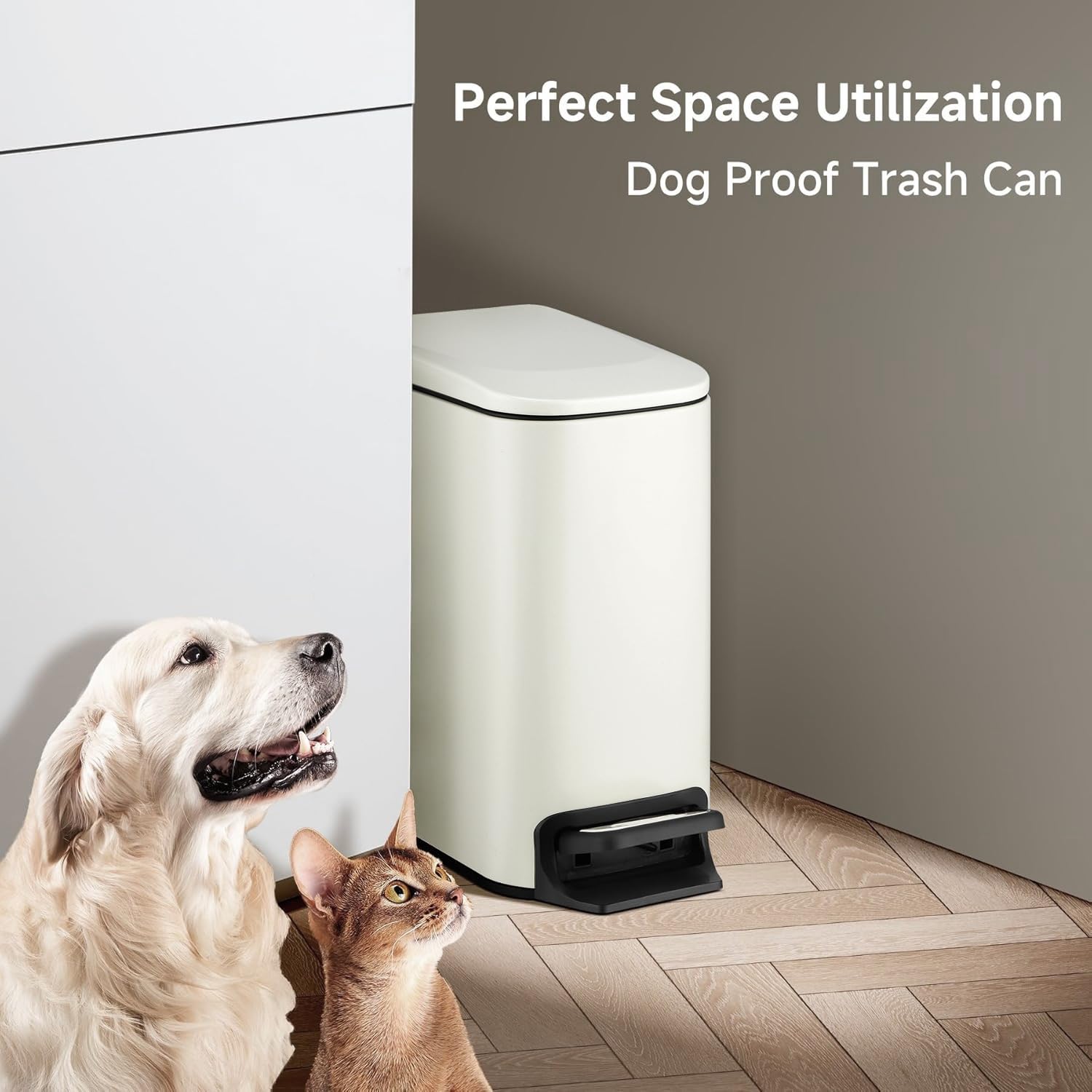 TIPGO Slim cream trash can stainless body with cream finish