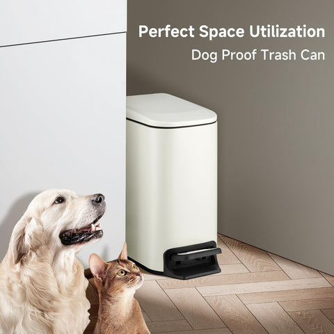 TIPGO Slim cream trash can stainless body with cream finish