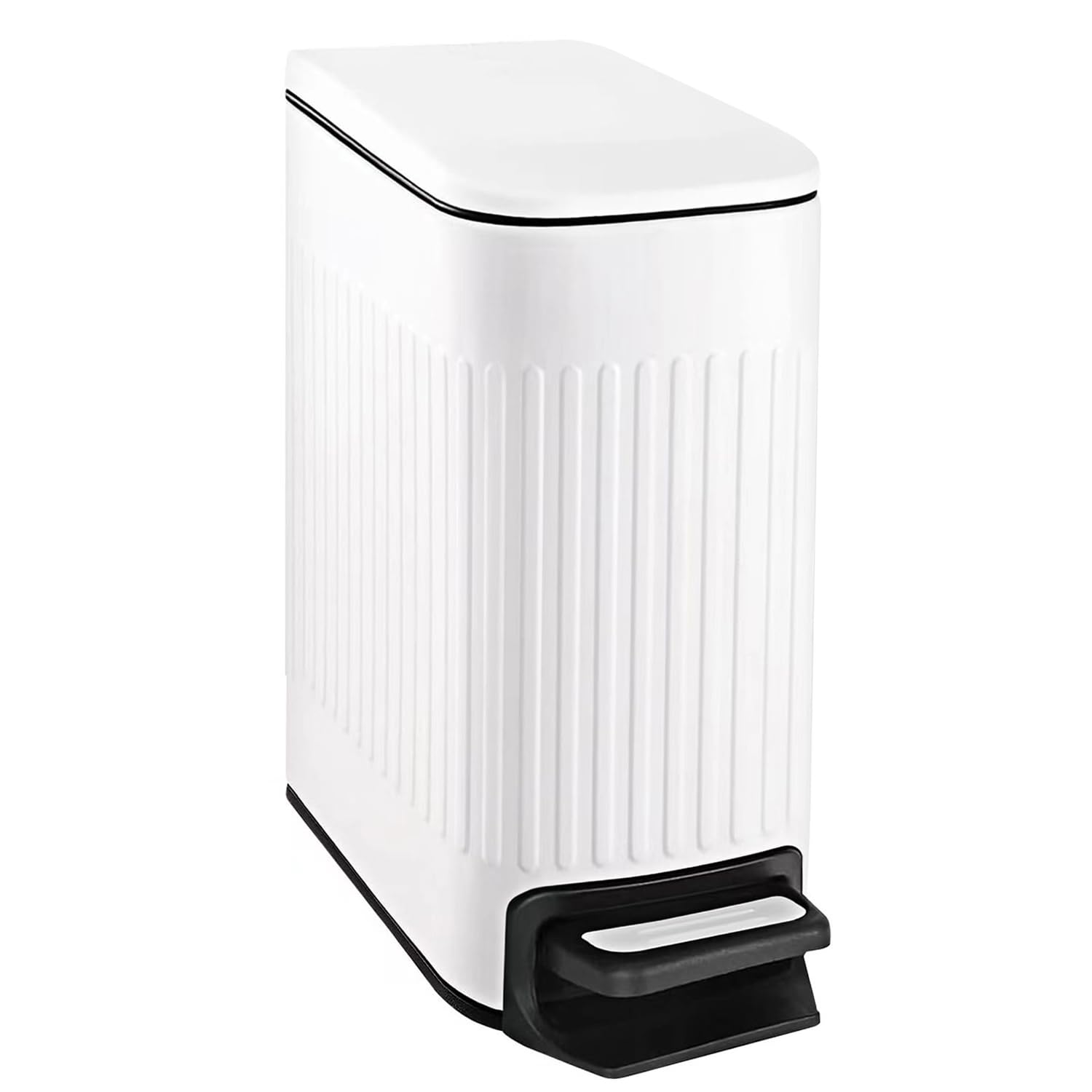 TIPGO slim bathroom trash can with soft close lid for quiet operation in tight spaces.