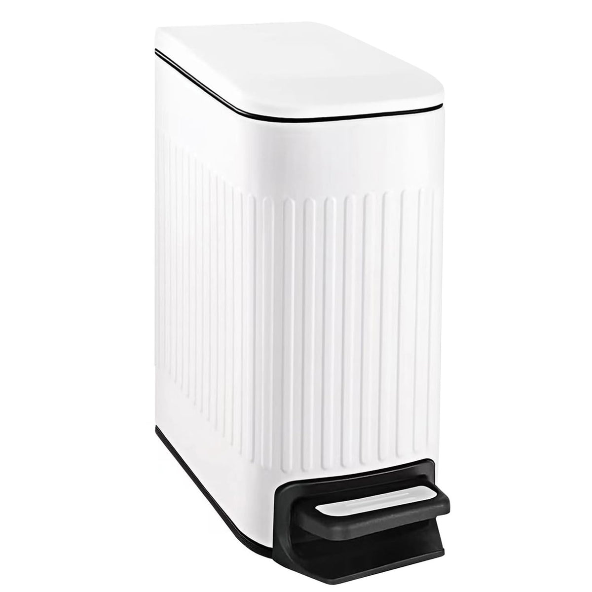TIPGO slim bathroom trash can with soft close lid for quiet operation in tight spaces.