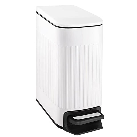TIPGO slim bathroom trash can with soft close lid for quiet operation in tight spaces.