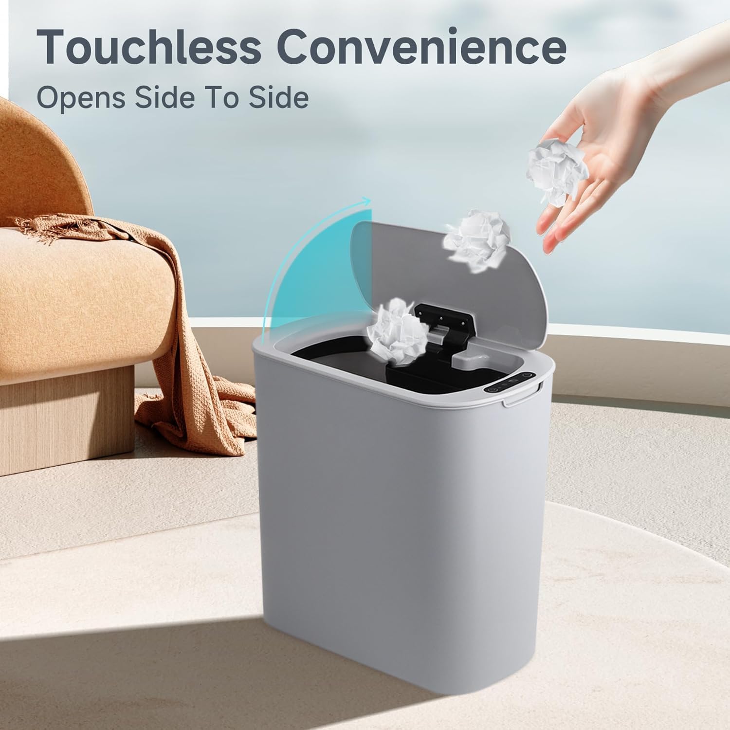 TIPGO slim-design 5-gallon trash can fits tight spaces neatly.