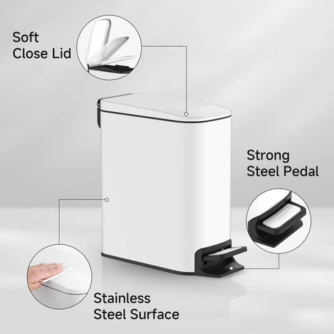 TIPGO Slim trash can features a durable pedal for smooth use.
