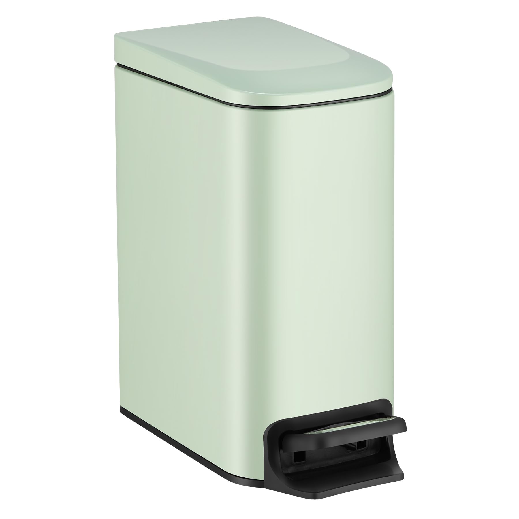 TIPGO Slim trash can with lid soft close in a tight kitchen corner for quiet use.