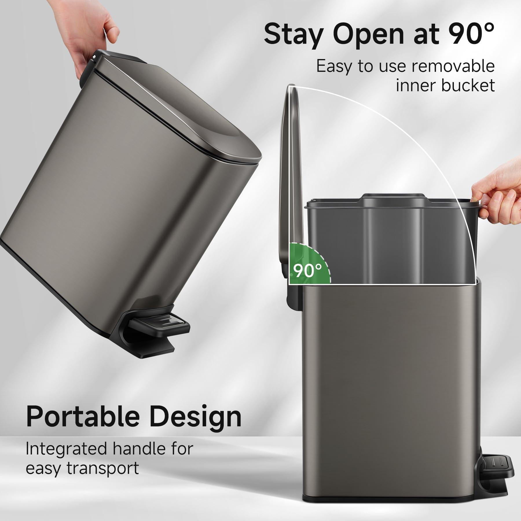 TIPGO Slim trash can lid soft-close demonstrates silent operation and smooth closure.