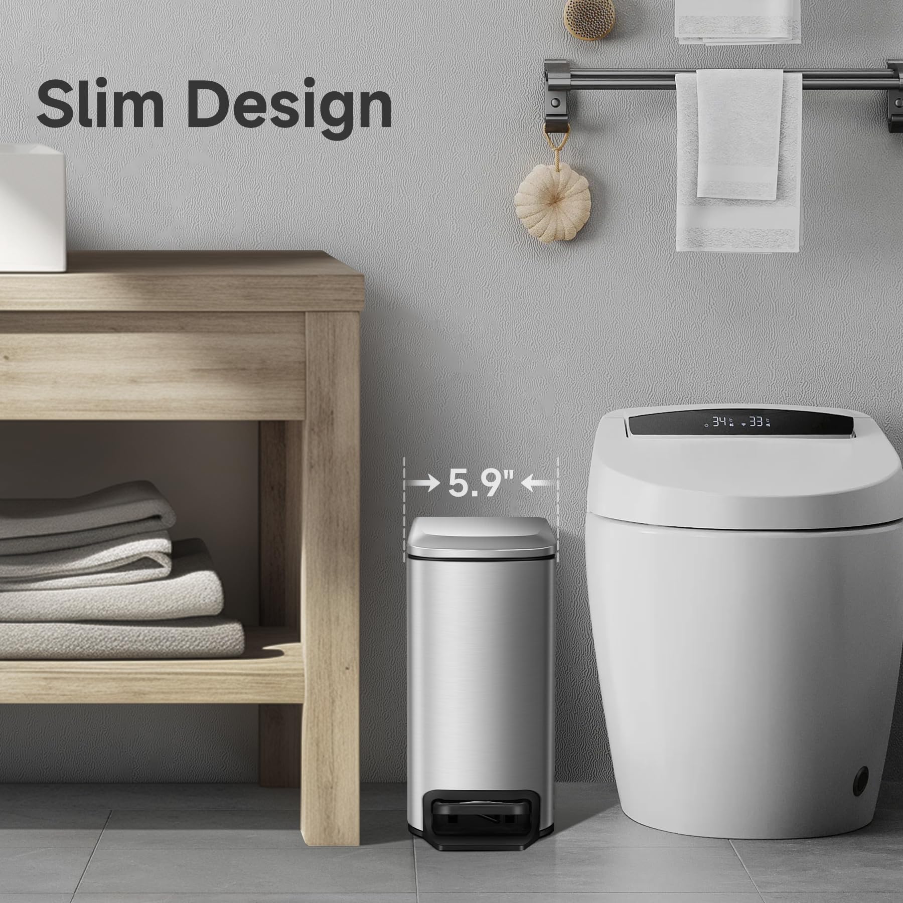 TIPGO slim trash can with odor-control lid to keep spaces fresh.
