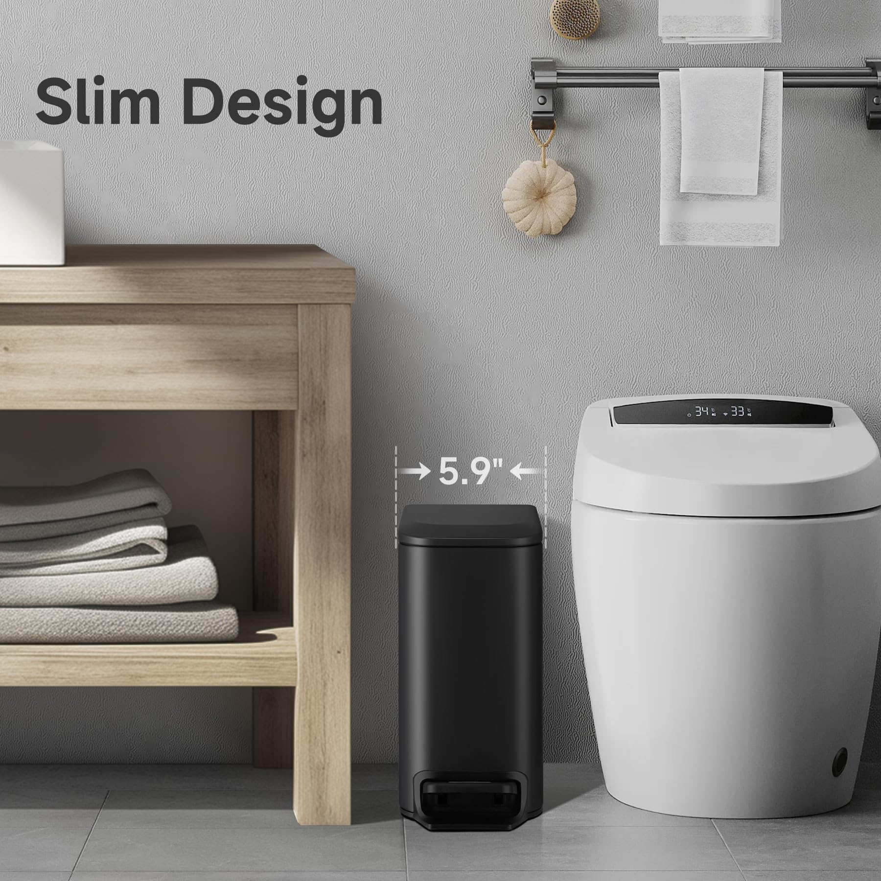 TIPGO Slim trash can odor seal keeps smells contained in small rooms.