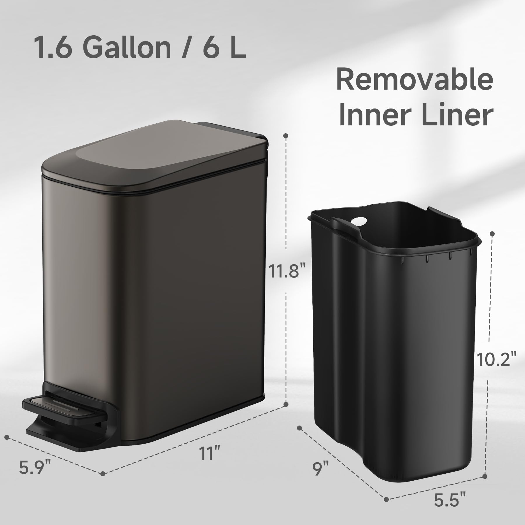 TIPGO Slim trash can removable inner bucket allows easy cleaning and disposal.