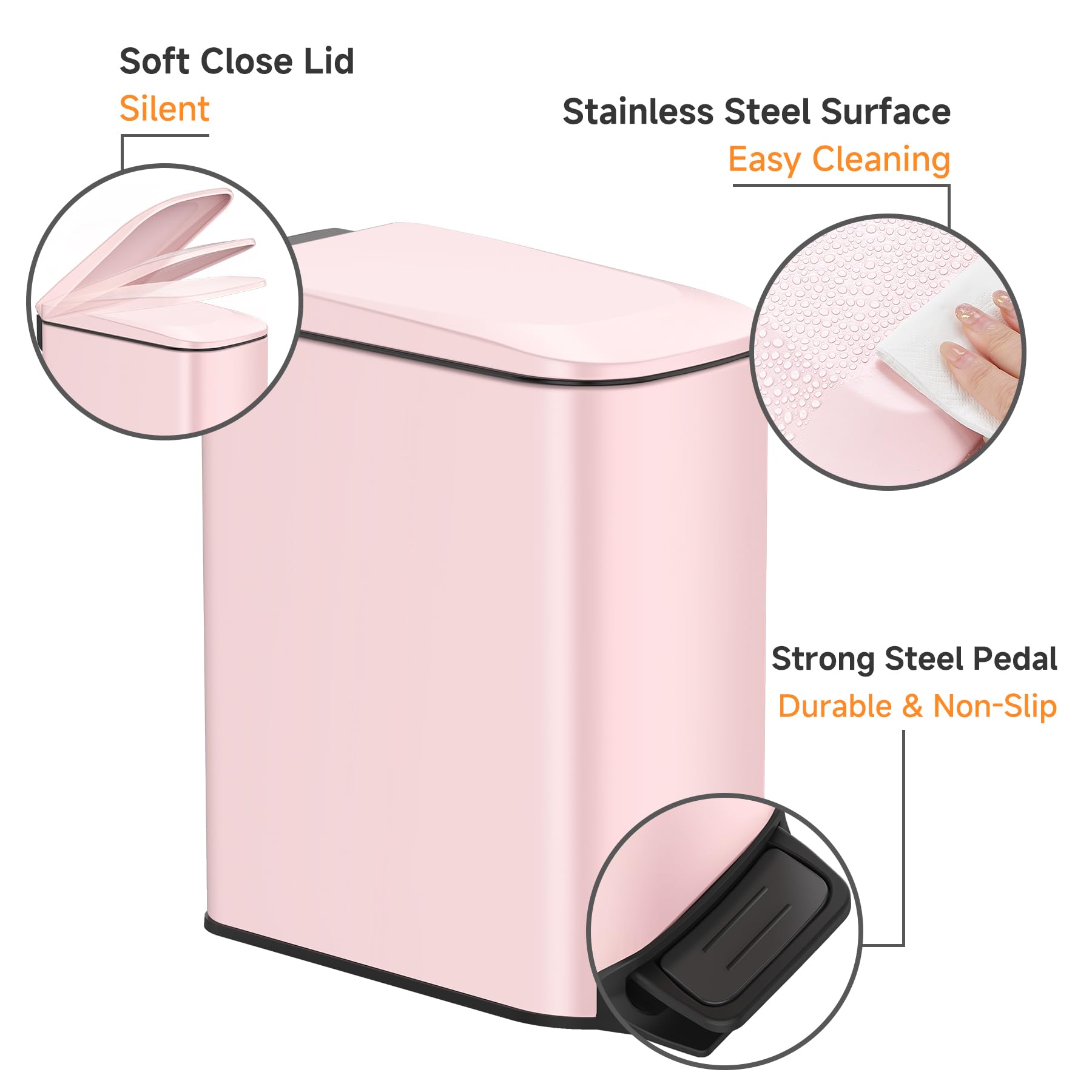 TIPGO Slim Trash Can removable inner bucket for easy cleaning and waste disposal