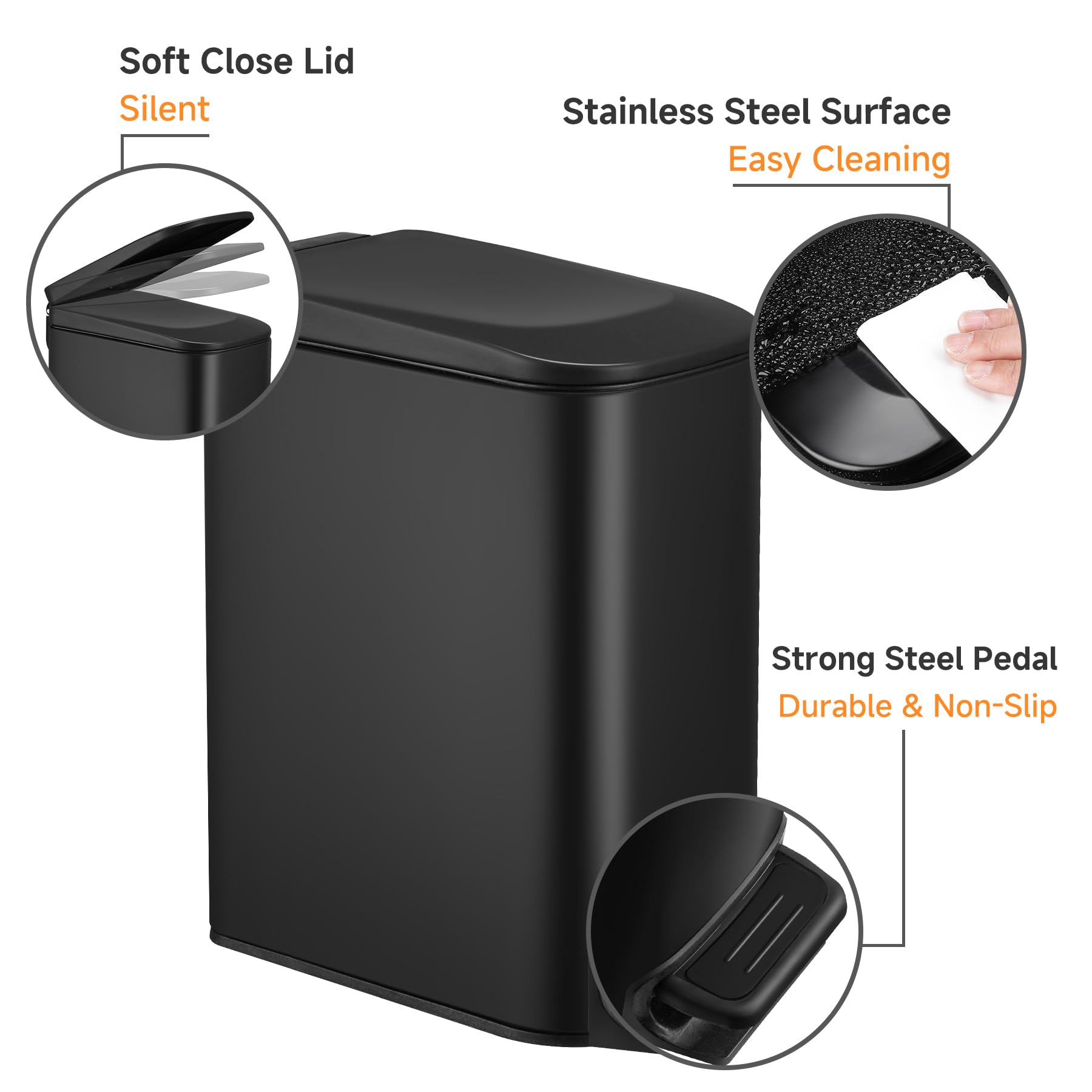 TIPGO Slim trash can inner bucket is removable for quick cleaning.