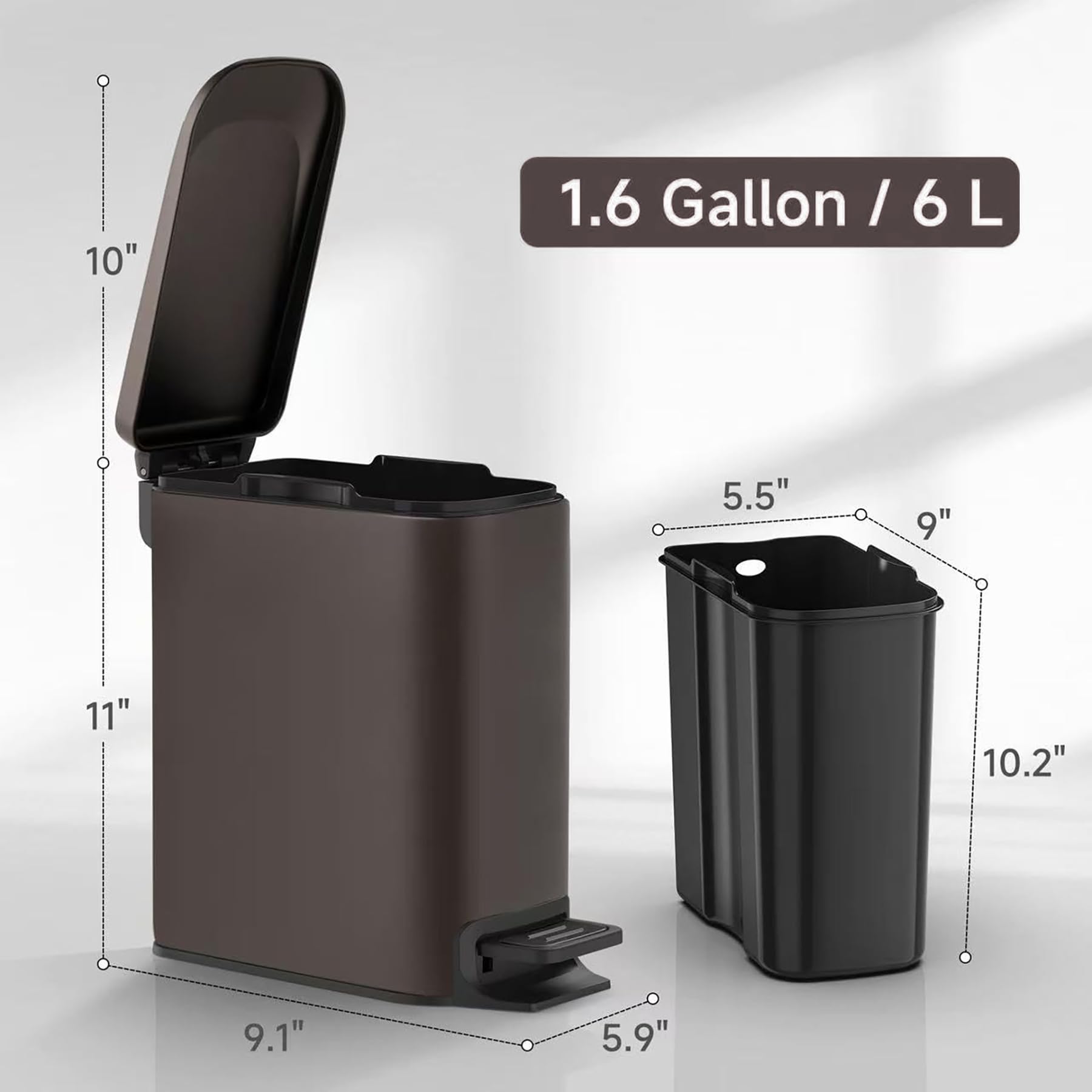 TIPGO Slim removable inner bucket for easy cleaning and bag changes.