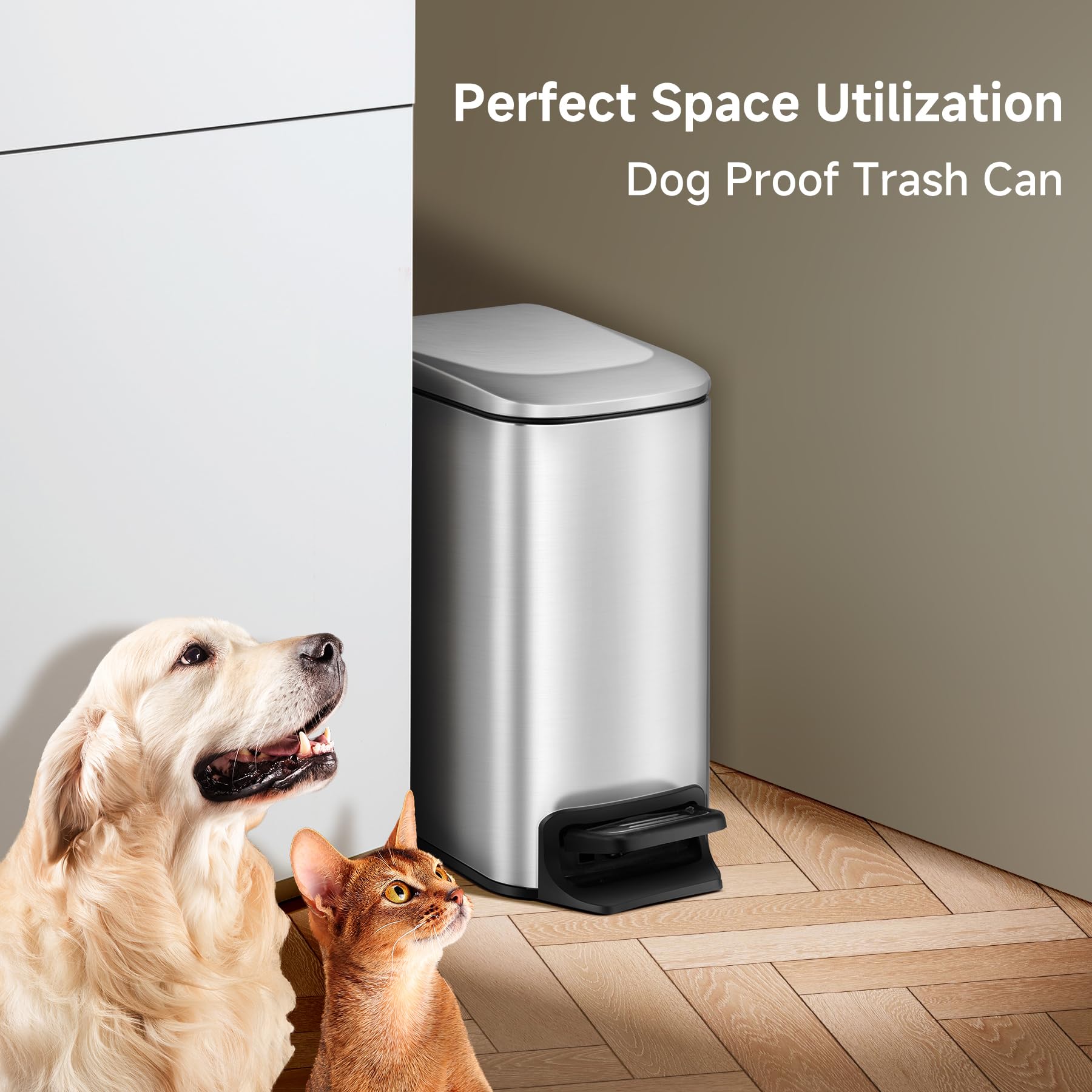 TIPGO slim trash can six-liter stainless steel design saves space.