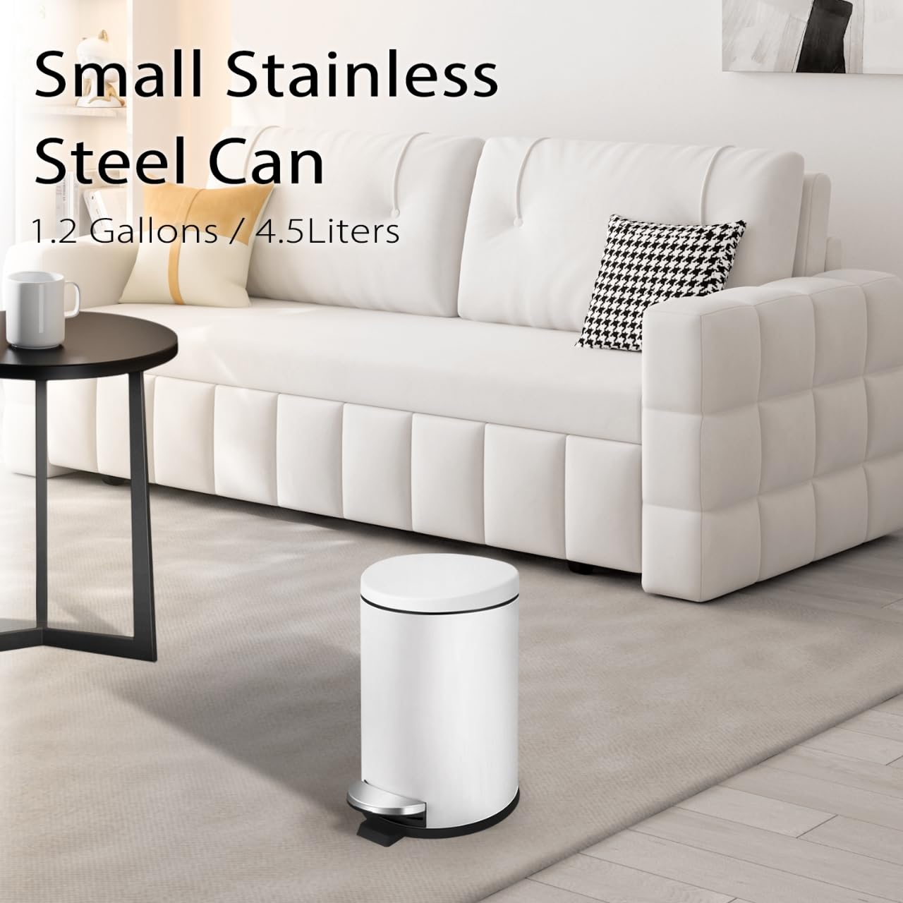 TIPGO white finish small trash can suits modern bathrooms and offices
