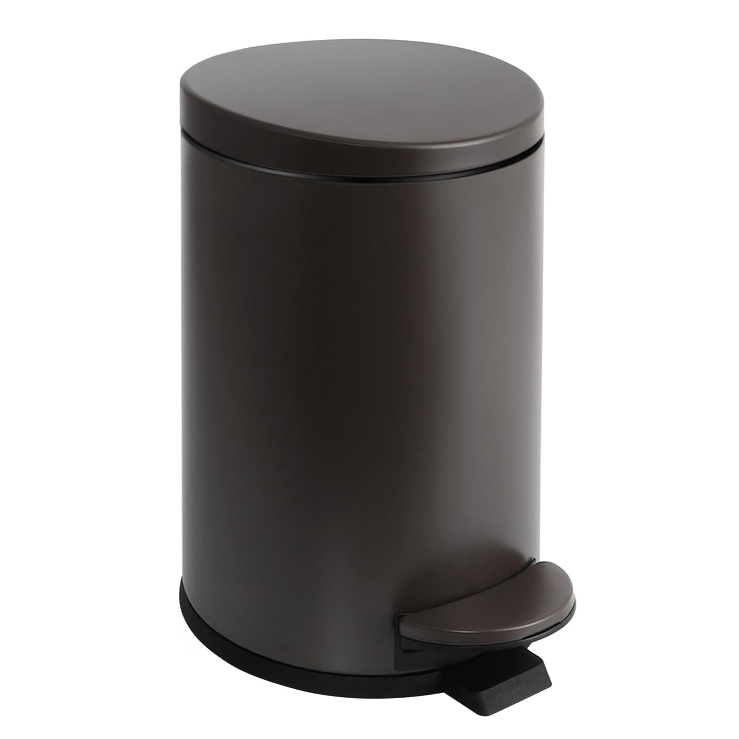 TIPGO small trash can with soft-close lid in brown for quiet bathroom use