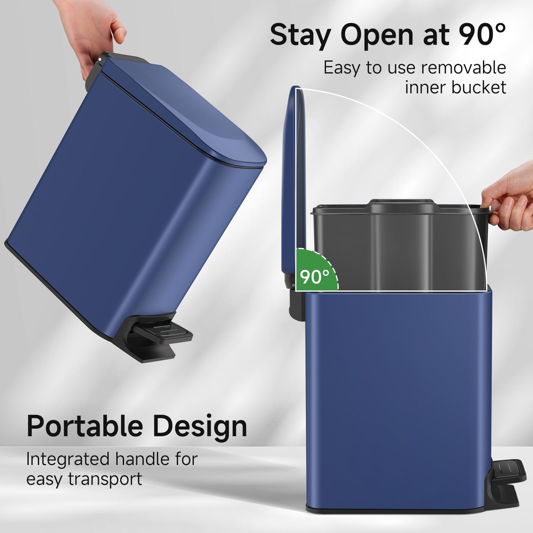 TIPGO soft-close lid reduces noise for quiet waste disposal.