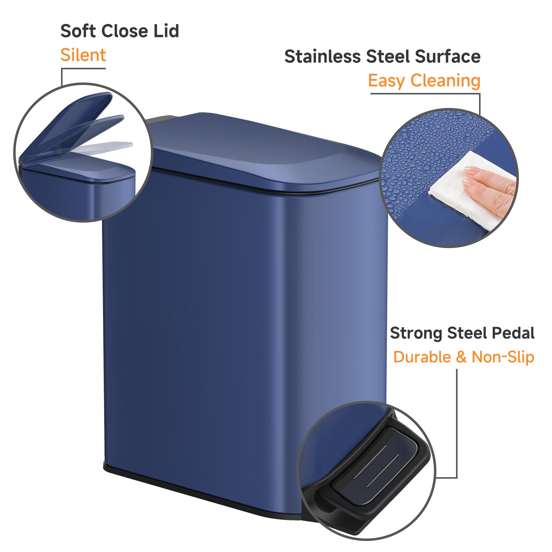 TIPGO stainless steel pedal trash bin for smooth, durable operation.