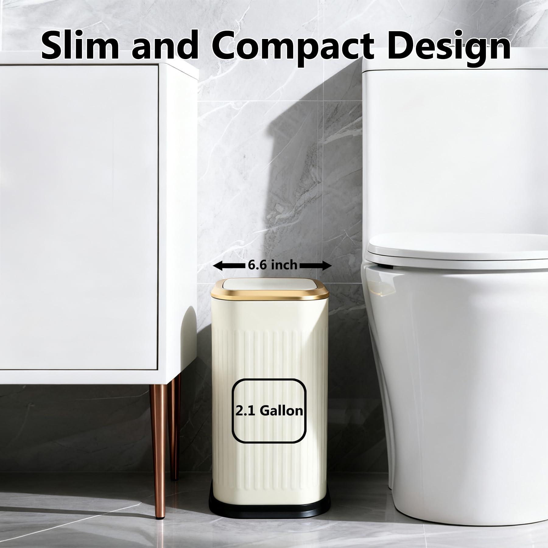 TIPGO 2.1 gallon stainless steel trash bin in cream finish