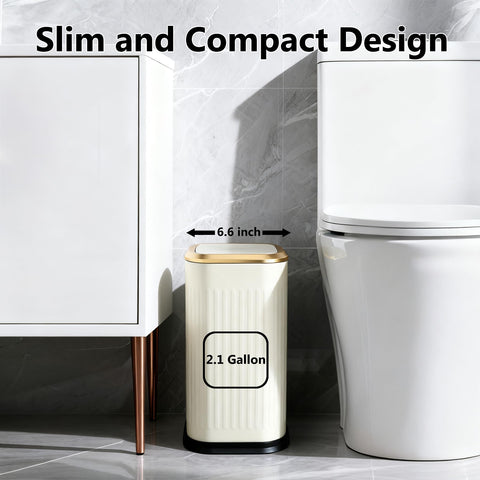 TIPGO 2.1 gallon stainless steel trash bin in cream finish