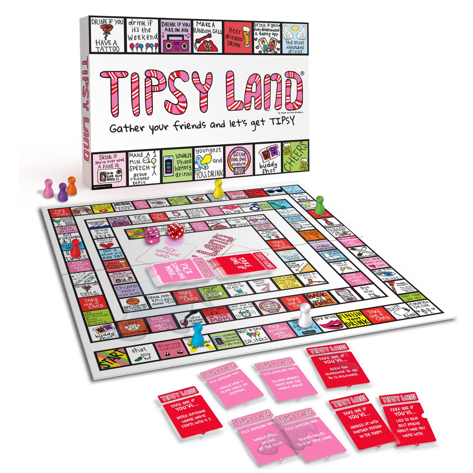 TIPSY LAND Original Edition gameboard closeup for vibrant, social game nights.