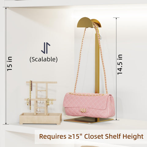 TipsyTree purse display stand with adjustable height supports a range of bag sizes.