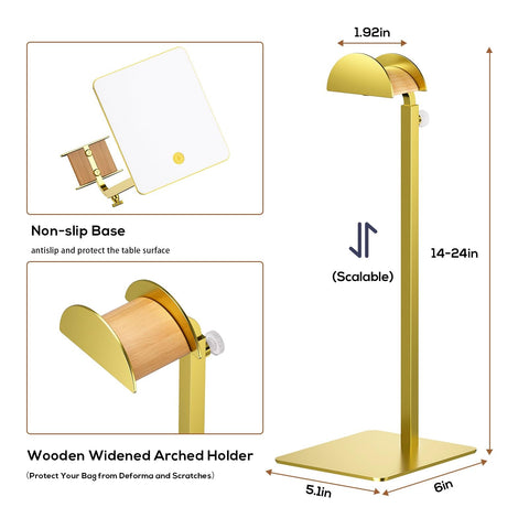 TipsyTree stainless steel base provides stable support for heavier handbags.