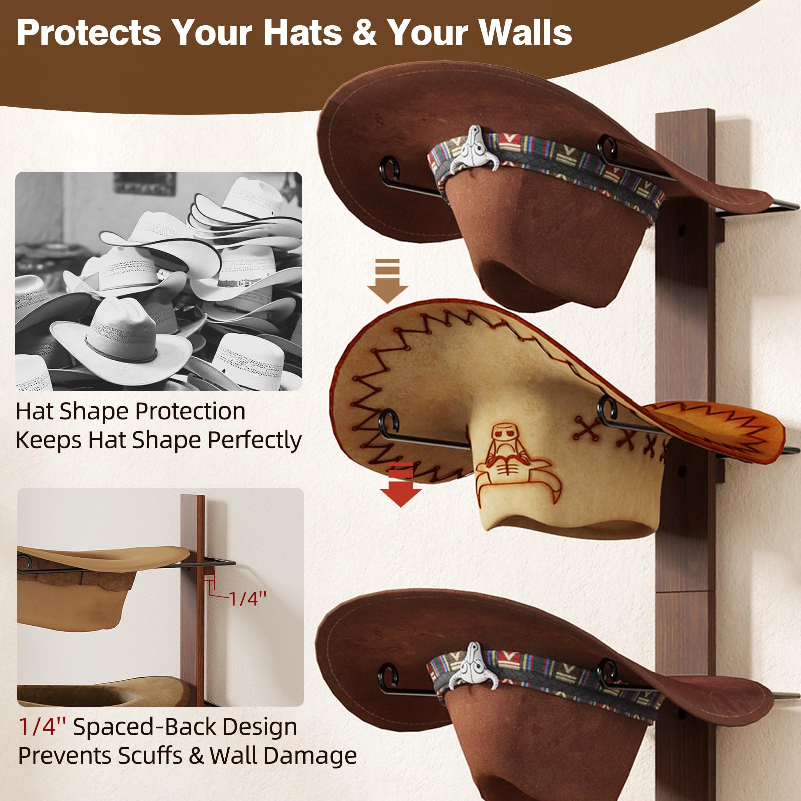 Tipsytree Wall Hat Rack mounted securely to studs for durable storage.