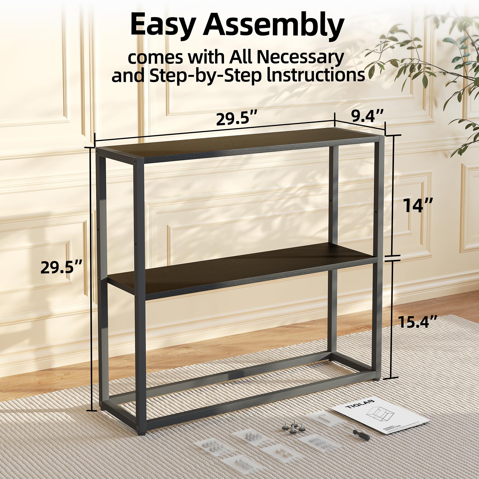 TIQLAB entryway table in black finish adds a sleek look to any room
