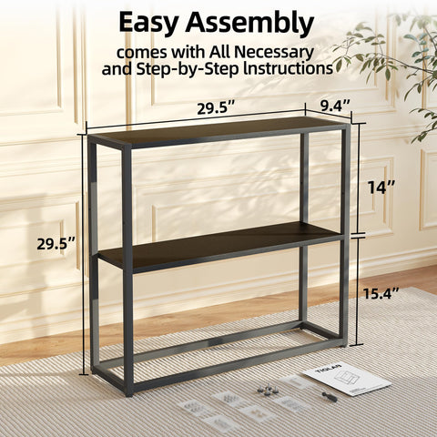 TIQLAB entryway table in black finish adds a sleek look to any room