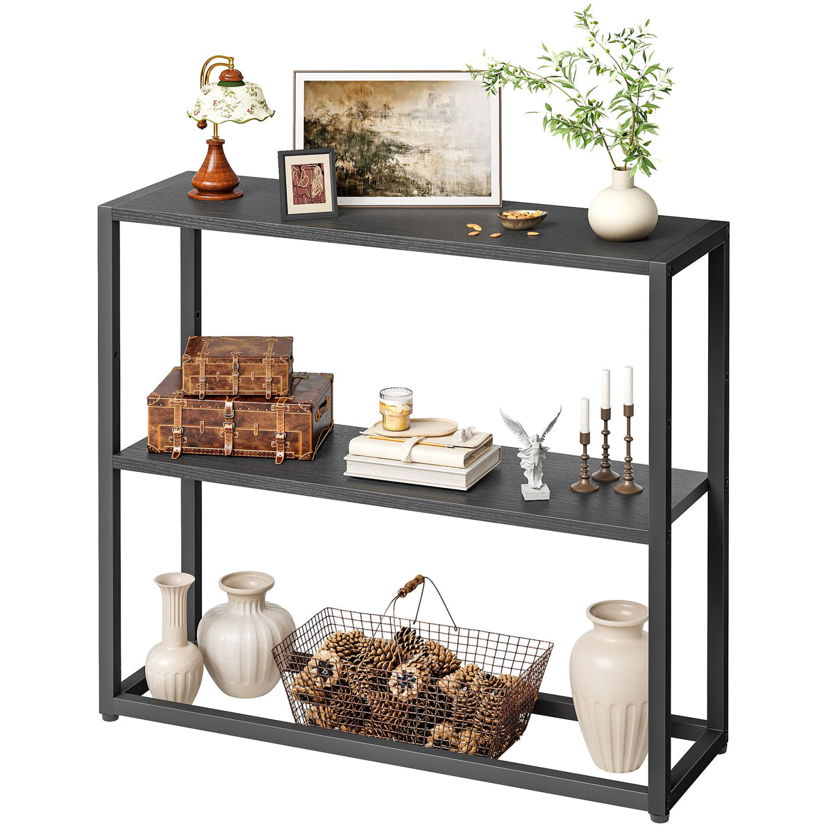 TIQLAB small entryway table with three tier shelves for organized storage