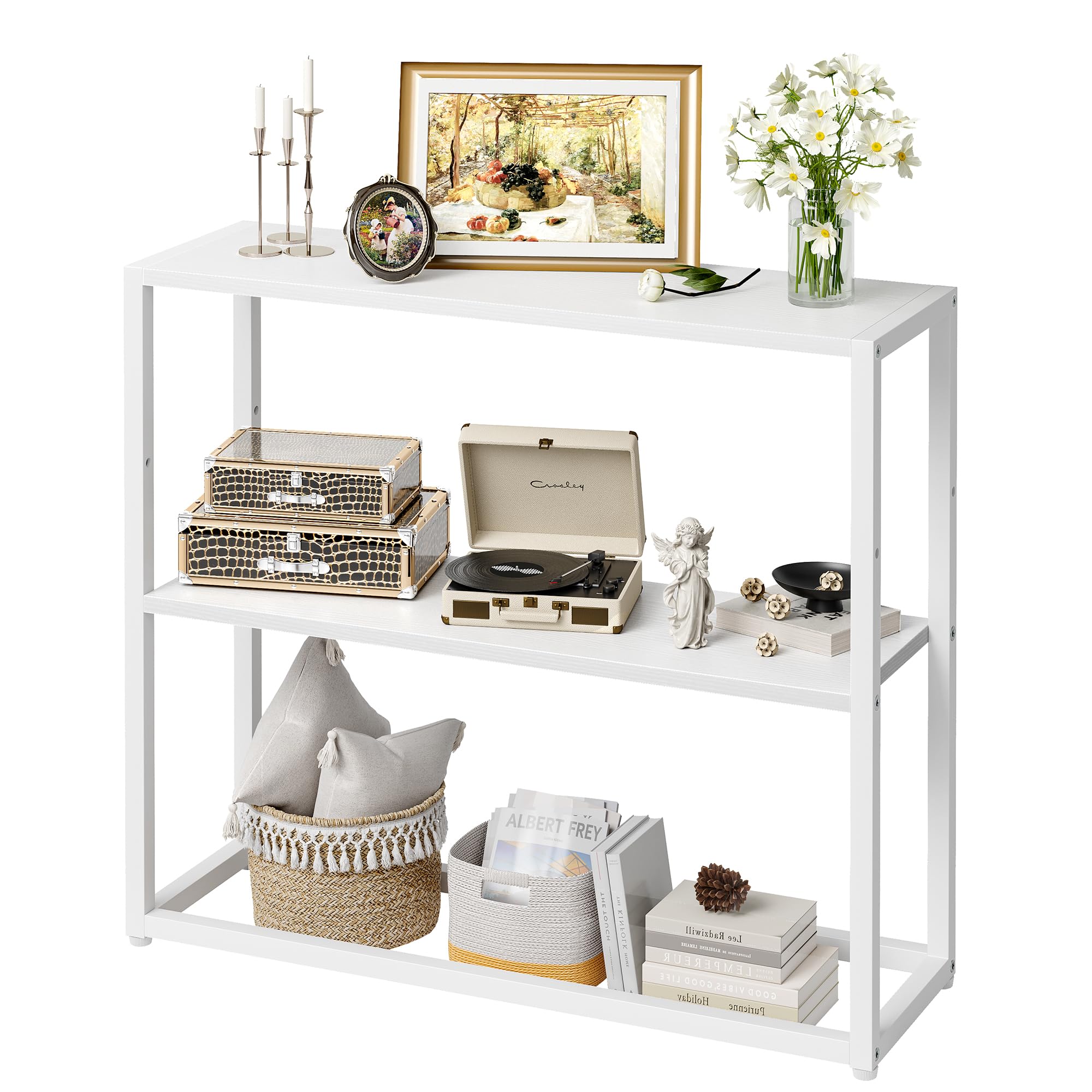 TIQLAB small entryway table front view with three tiers for organized storage
