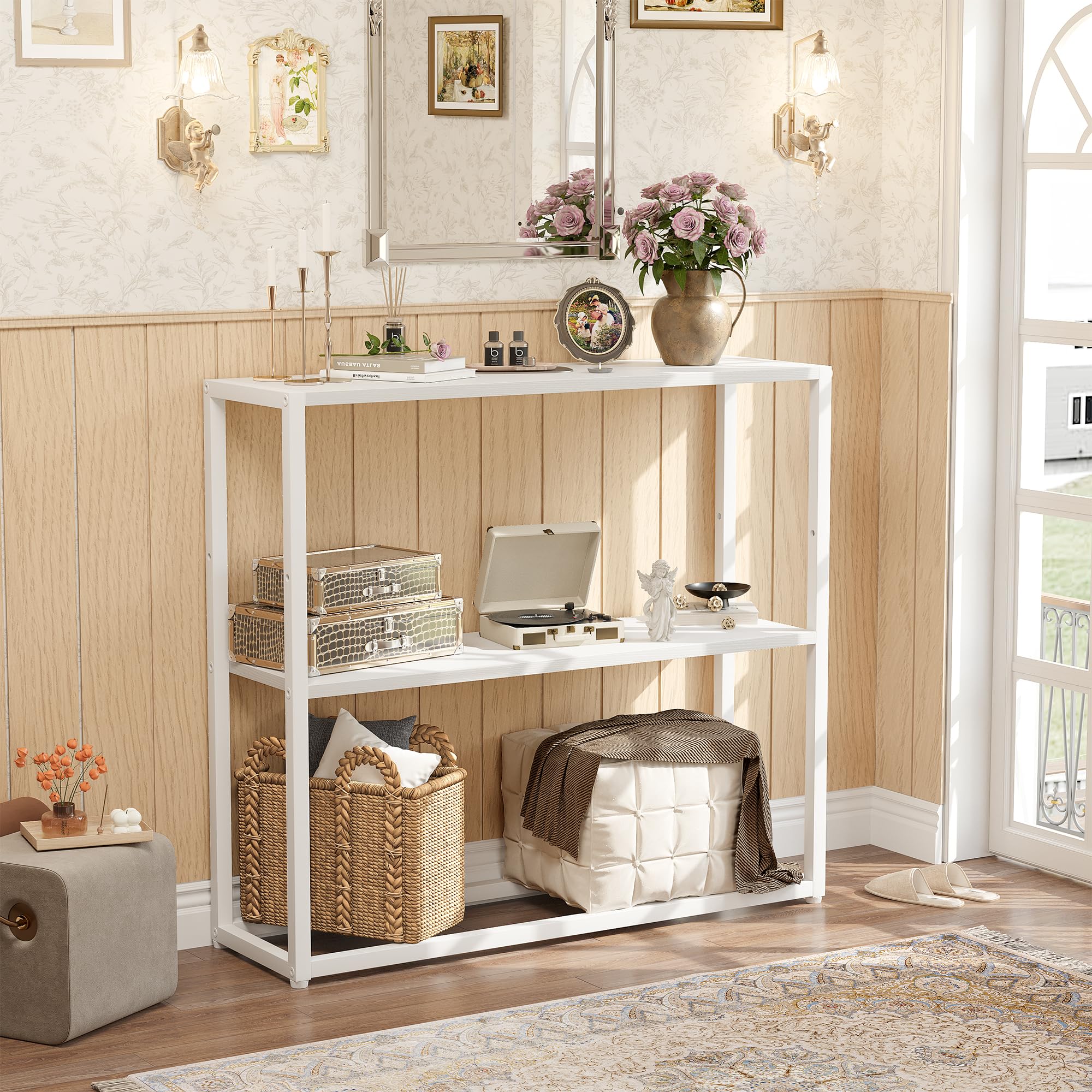 TIQLAB entryway table side view showing slim profile for narrow spaces