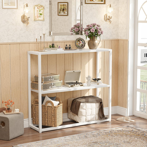 TIQLAB entryway table side view showing slim profile for narrow spaces