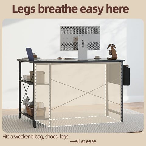 TIQLAB 2-tier under-desk shelves keep books and controllers within reach