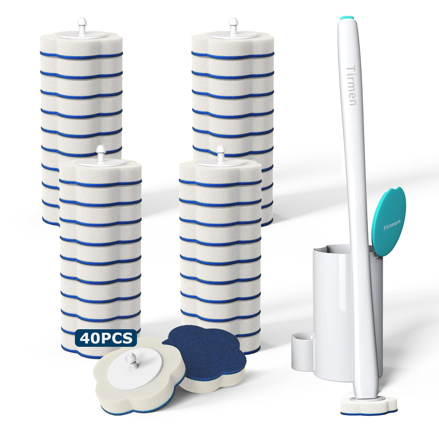 Tirmen disposable toilet brush with extended handle for easy reach under the rim.