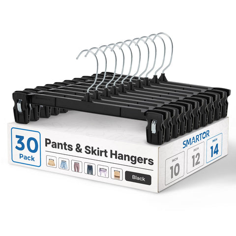 Titan Mall Smartor pants hangers main shot, 14-inch black, with secure non-slip clips.