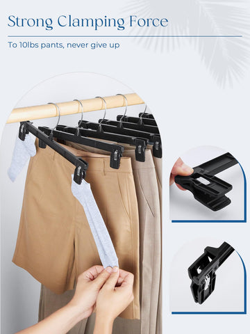 Titan Mall Smartor clip holds two pants securely for space-saving storage.