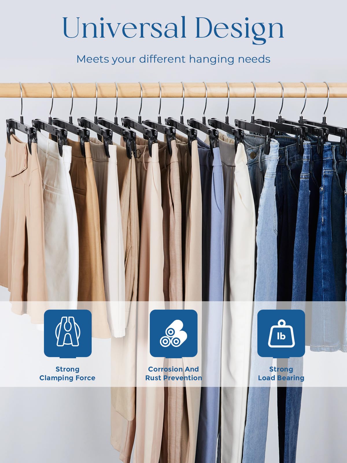 Rust-resistant hangers with stainless steel hook for lasting use.