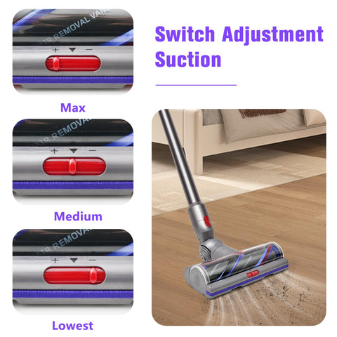 Tivcroxs head offers adjustable suction settings for carpets and hard floors.