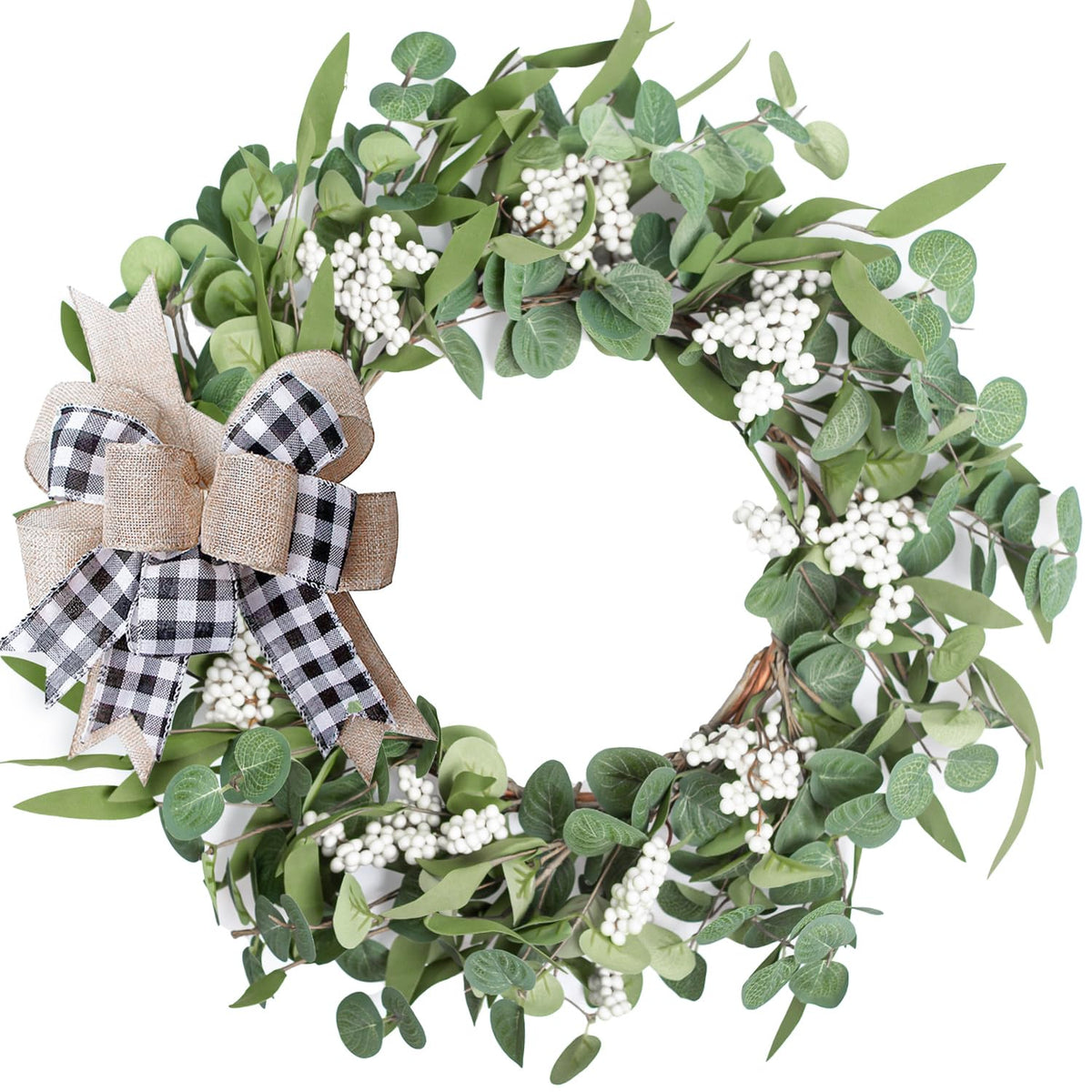 TIVMIK artificial eucalyptus wreath on front door enhances curb appeal year-round