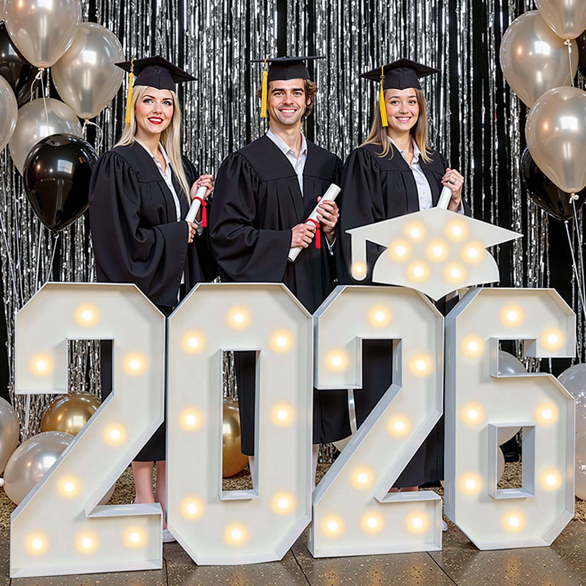 Tixiquns 2026 grad cap letters for vivid photo backdrops at graduations.
