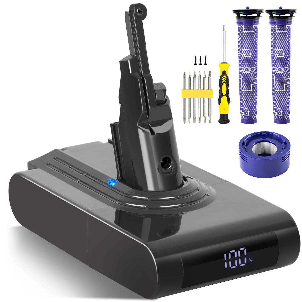 TIXWOGH 8000mAh V8 battery with LED display for Dyson V8