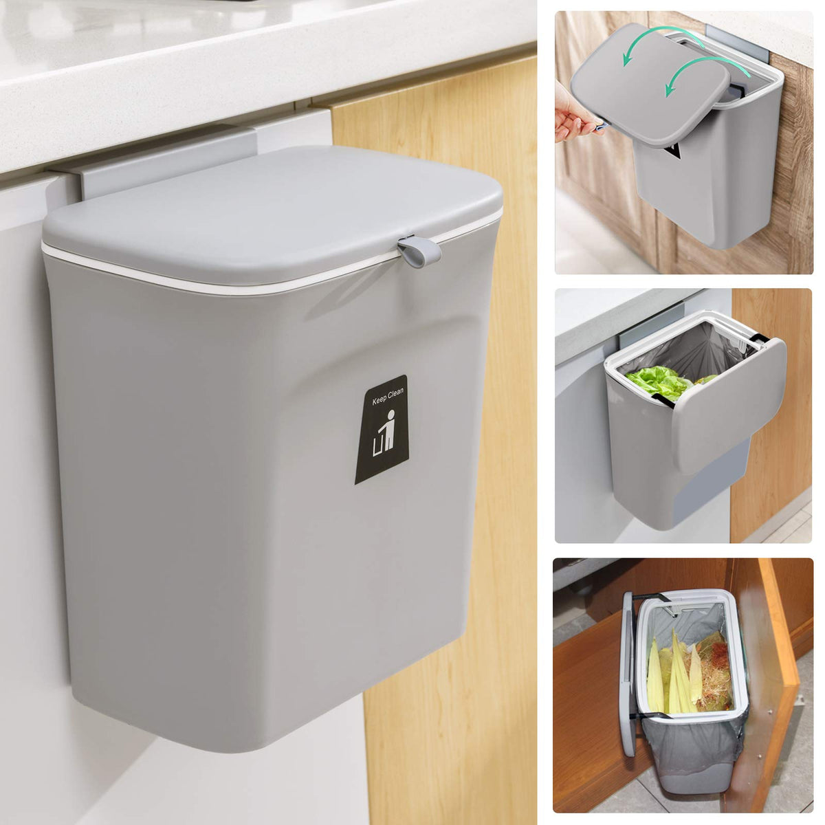 Tiyafuro compost bin on countertop with lid keeps kitchen odors contained and easy to access.