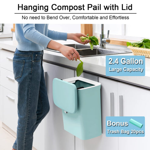 Tiyafuro compost bin blue lid closed demonstrates odor containment and clean handling