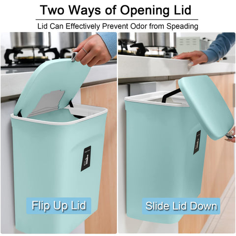 Tiyafuro compost-bin-blue-wall-mount-hook shows easy kitchen installation and space saving