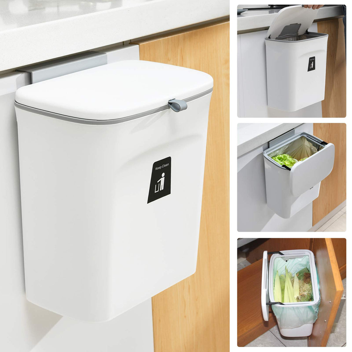 Tiyafuro compost bin with lid on countertop showing odor containment and convenient loading