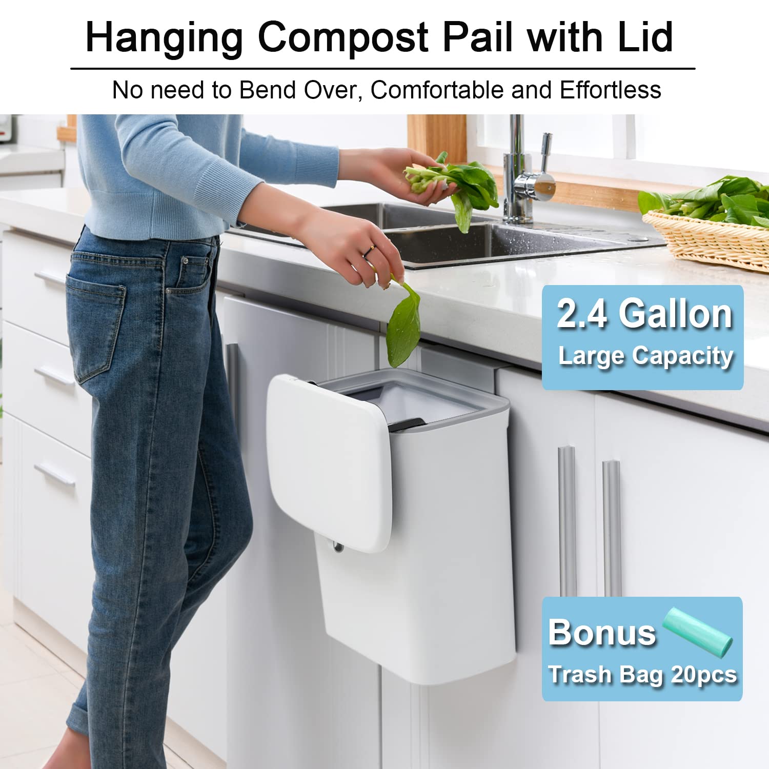 Tiyafuro under-sink mountable compost bin installed behind cabinet door