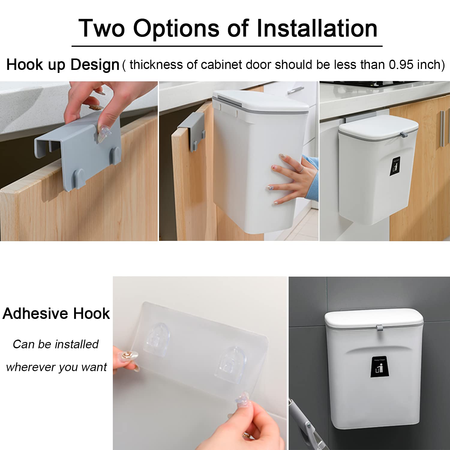 Tiyafuro wall-mount trash can mounted on a kitchen wall or cupboard